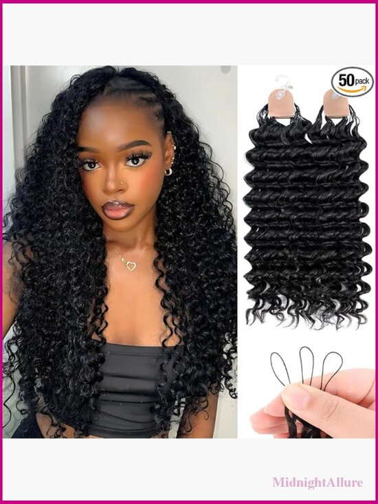 60g 50 Strands Deep Wave Human Crochet Hair Extensions Pre Separated Easy
